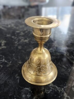 Vintage Brass Floral Engraved Candle Holder Bell From India
